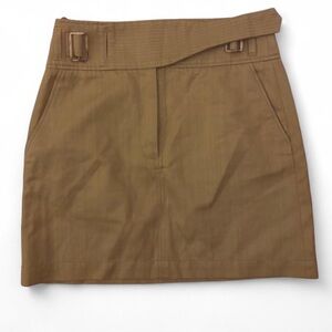 Sezane Camel Brown Cotton Mini Skirt with Waist Belt